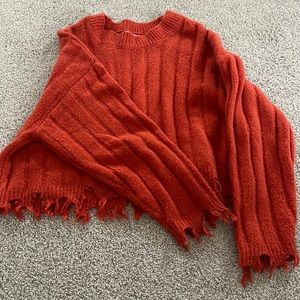 Double Zero, Orange cropped distressed sweater, size large